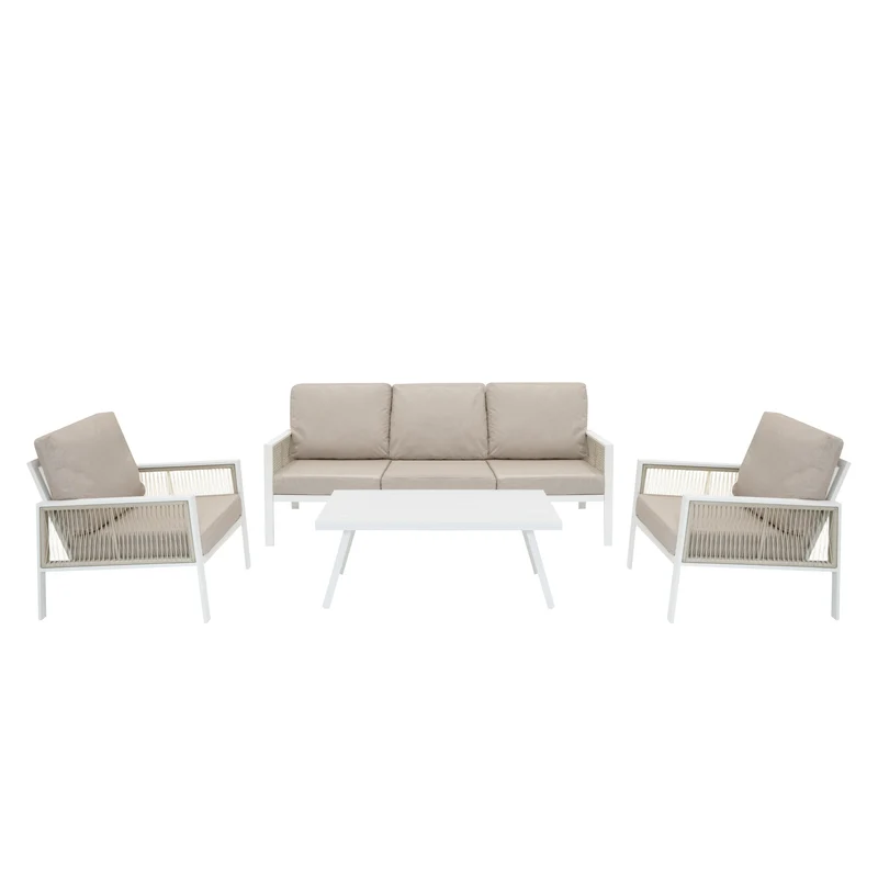 Ensemble de Salon de Jardin 4 Pièces en Aluminium - Blanc
