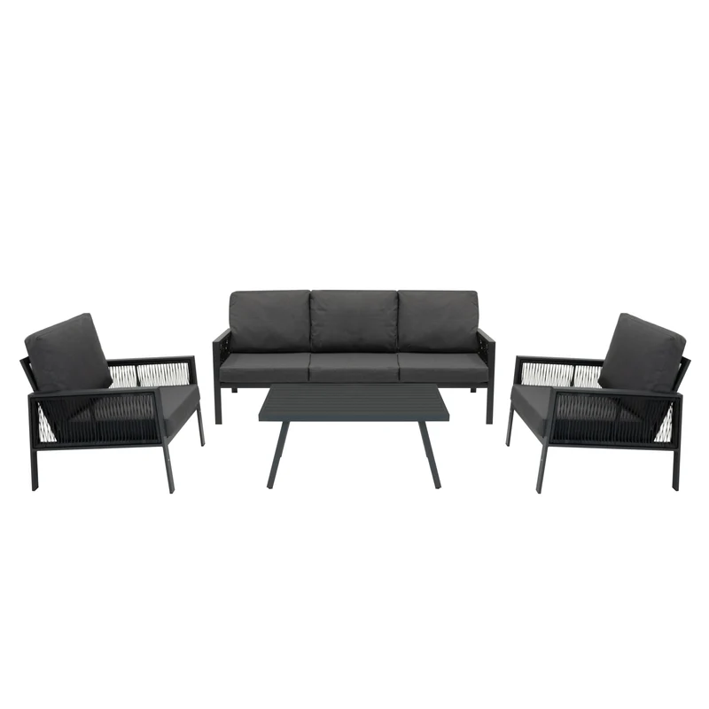 Ensemble de Salon de Jardin 4 Pièces en Aluminium - Gris Anthracite