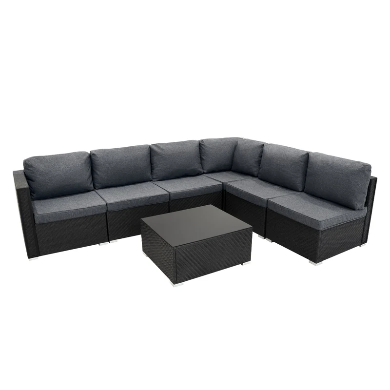 Salon de Jardin Modulaire en Rotin Noir - 7 Pièces