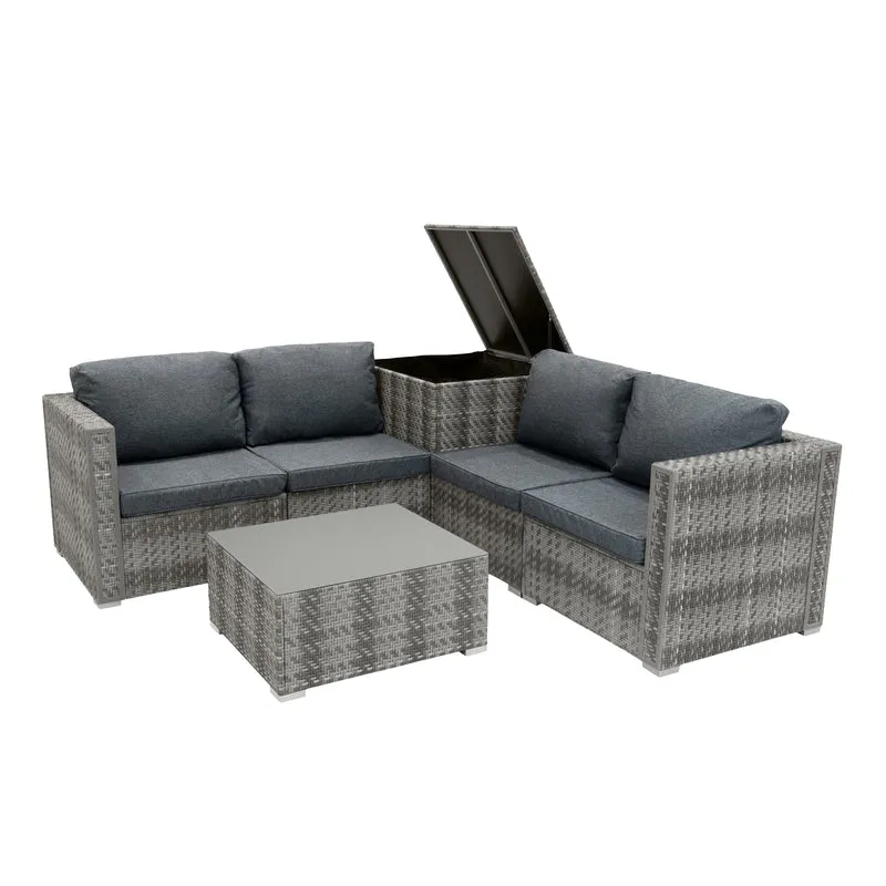 Salon de Jardin Modulaire en Rotin Gris - 6 Pièces