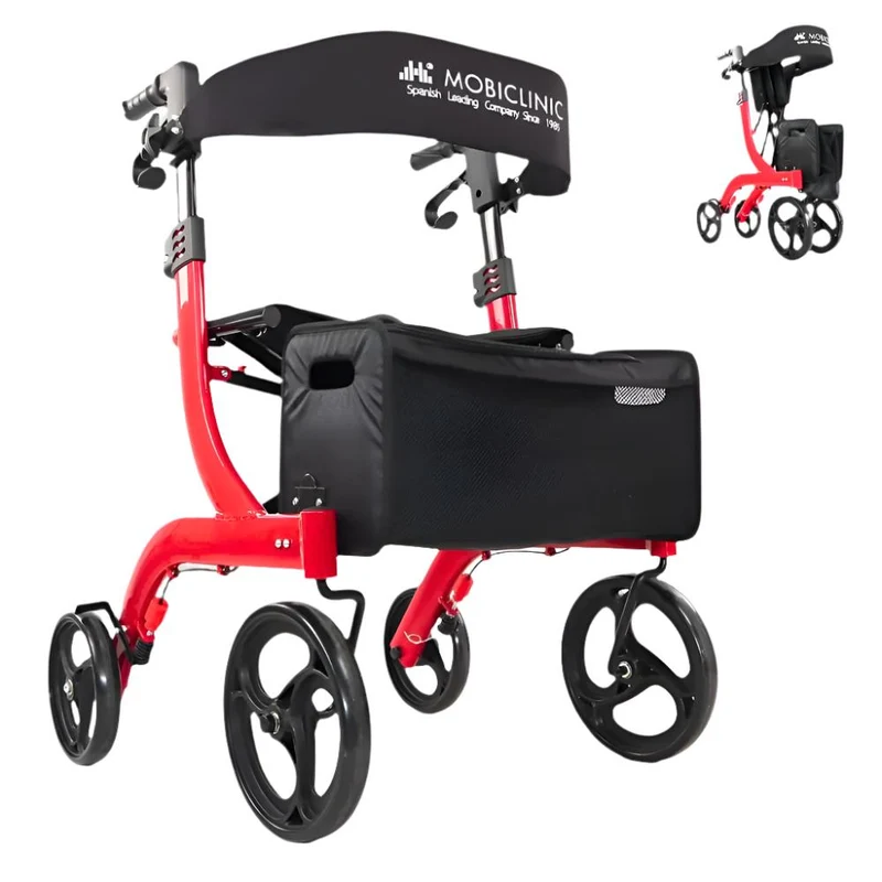 Déambulateur à quatre grandes roues | Pliable | Siège et dossier | Panier avant | Moderne | Invicto X1 | Mobiclinic Pro