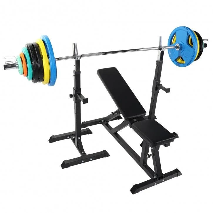 Hantelbank mit Hantelständer inkl. 150 kg Olympia Gummi Gripper Set