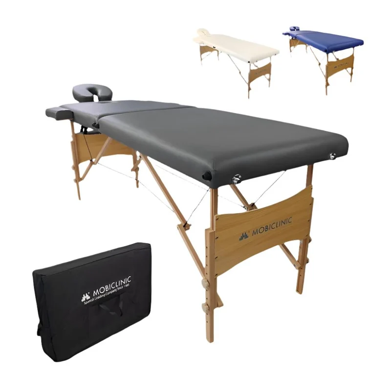 Table de massage pliante | Kinesithérapie | Bois | Revêtement similicuir | 186x60 cm | Noir | CM-01 Light | Mobiclinic
