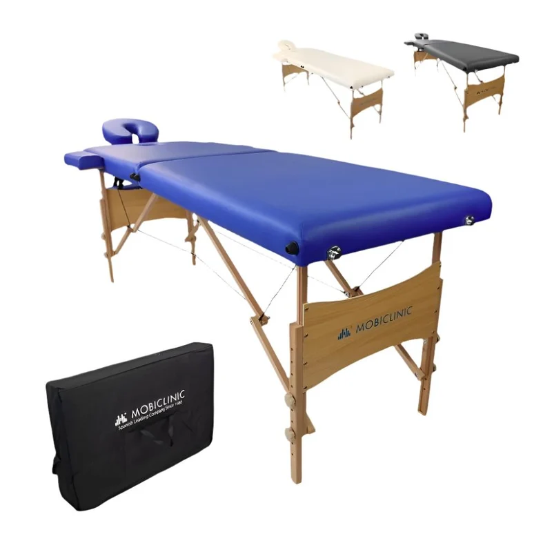 Table de massage pliante | Kinesithérapie | Bois | Revêtement similicuir | 186x60 cm | Bleu | CM-01 Light | Mobiclinic