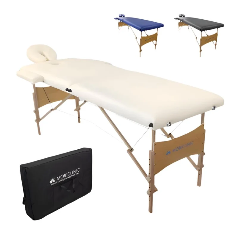 Table de massage pliante | Kinesithérapie | Bois | Revêtement similicuir | 186x60 cm | Crème | CM-01 Light | Mobiclinic