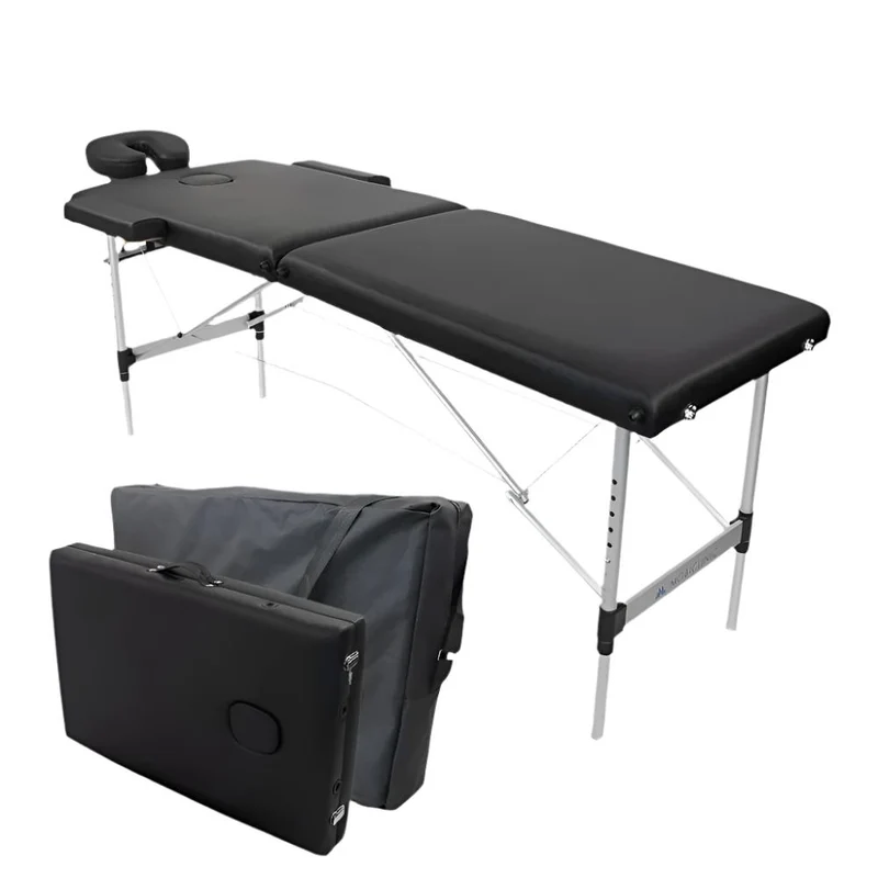 Table de massage pliante | Kinésithérapie | Appui-tête | Portable | Aluminium | 186x60cm | Noir | CA-01 Light | Mobiclinic