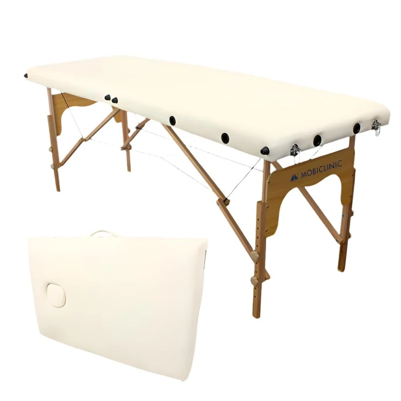 Table de massage pliante en bois |180x60 cm | Crème | CM-01 BASIC| Mobiclinic
