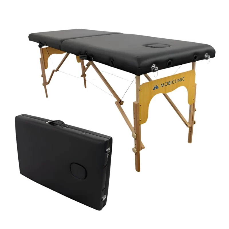 Table de massage pliante | Bois | Portable | 180x60 cm | Massage | Noir | CM-01 BASIC | Mobiclinic