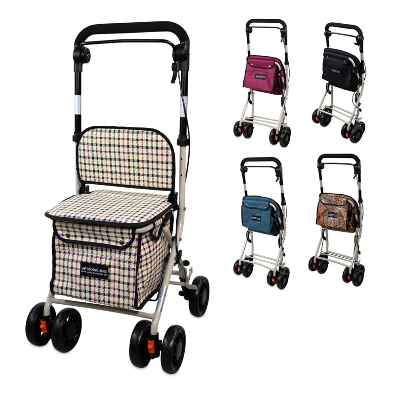 Déambulateur chariot de course | 4 roues | Pliable | Avec sac | Avec système de freinage | A carreaux | Coliseo | Mobiclinic