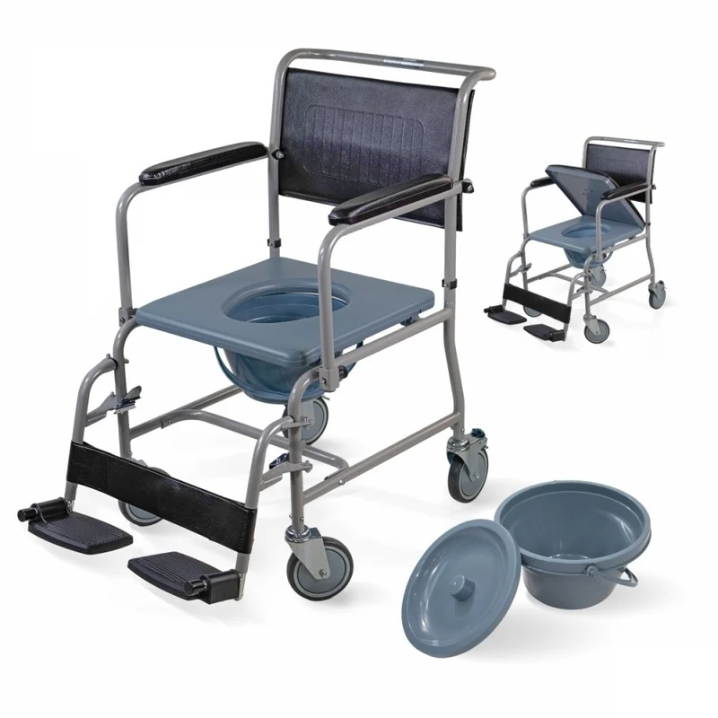 Chaise percée à roulettes | Accoudoirs et repose-pieds rabattables et amovibles | Ancla | Mobiclinic