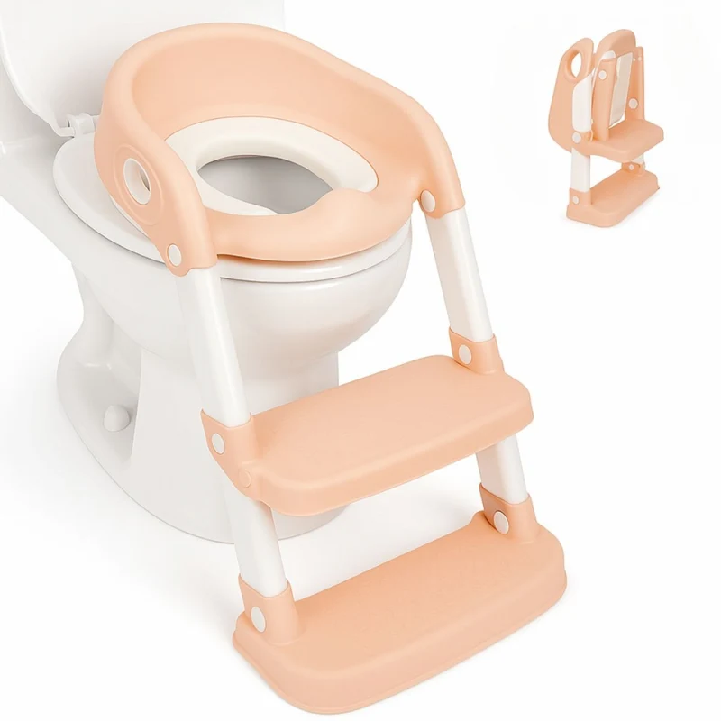 Siège de toilette pour enfants | Avec escalier | Antidérapant | Réglable | Pliable | Lala | Rose et blanc | Mobiclinic