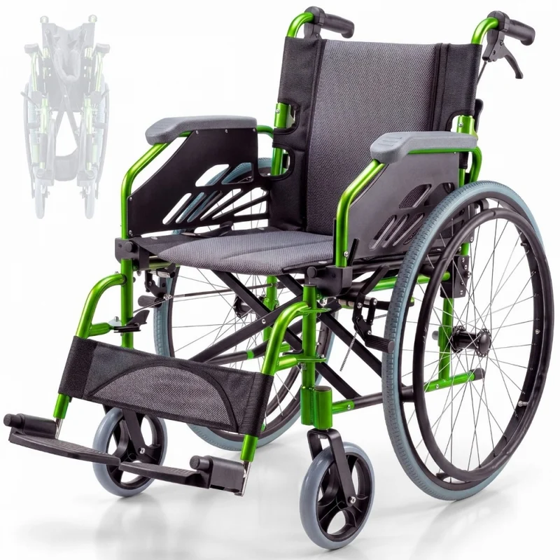 Fauteuil roulant pliable | Aluminium | Dossier divisé | Accoudoirs pliants | Vert | Bolonia | Mobiclinic