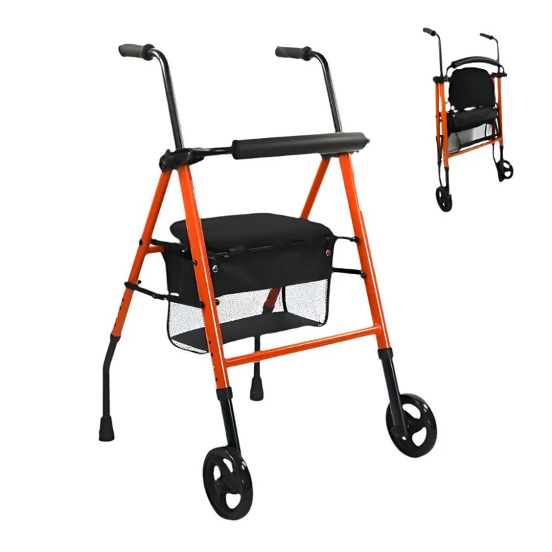 Déambulateur pour personnes âgées | Acier| Pliable | Siège et dossier | 2 roues | Panier | Premium | Nerón | Mobiclinic