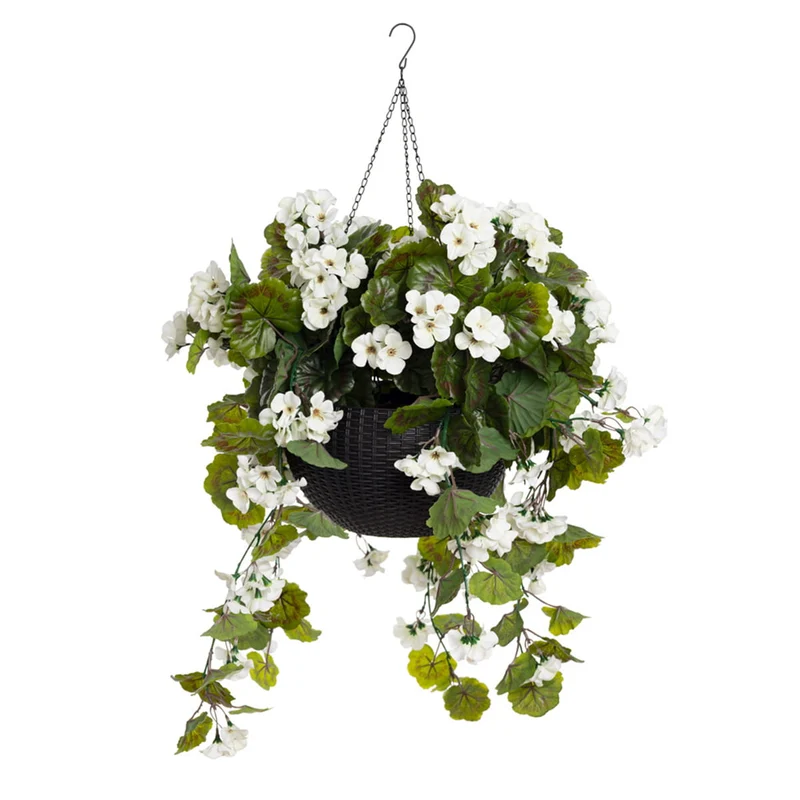 Jardinière suspendue - Géraniums artificiels