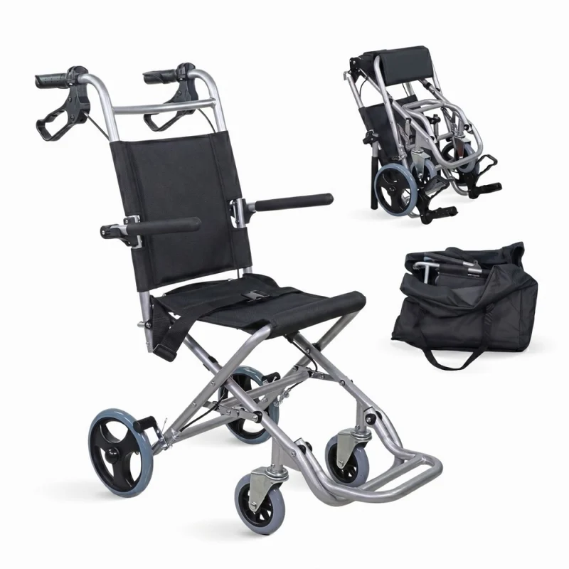 Fauteuil roulant de transit | Pliable | Aluminium | Petites roues | Freins sur poignées | Noir | Neptuno | Mobiclinic