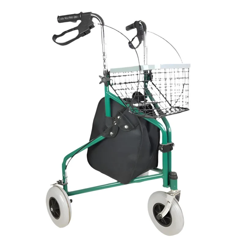Déambulateur à 3 roues | Pliable | Freins aux poignées | Panier | Vert | Caleta | Mobiclinic