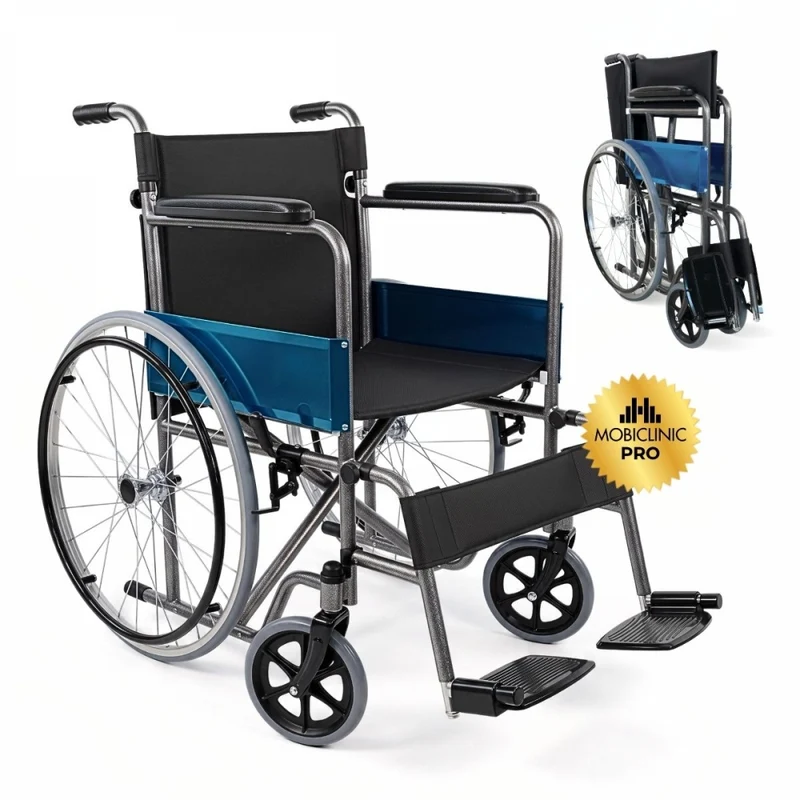 Fauteuil roulant pliable | Pliant | Grandes roues | Léger | Orthopédique | Noir | Alcázar | Mobiclinic