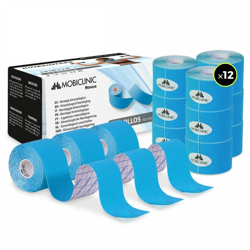 Présentoir bandes de kinésiologie | 12 unités | Kinesio Tapping | Rouleaux de 5 cm x 5 m | Mobiclinic