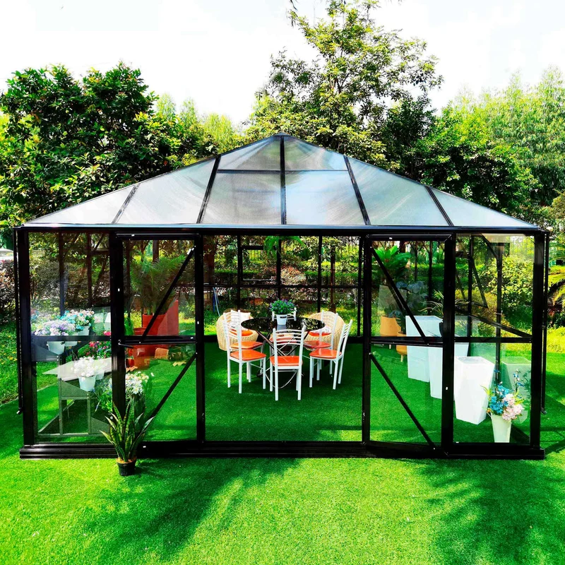 Metalcraft Greenhouse Gazebo Premium, 19m², 4mm safety glass, honeycomb sheet, black