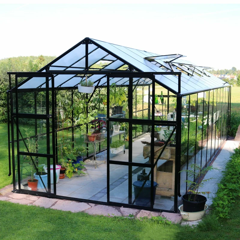 Metalcraft Greenhouse, 17.5m², 4mm safety glass, honeycomb sheet, black
