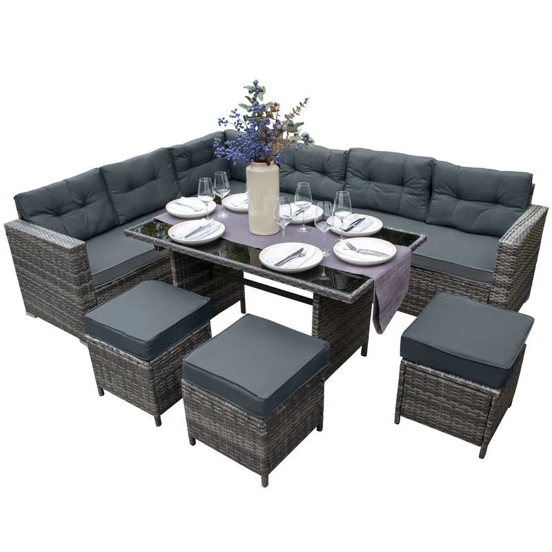 Salon de Jardin en Rotin 9 Personnes – Gris