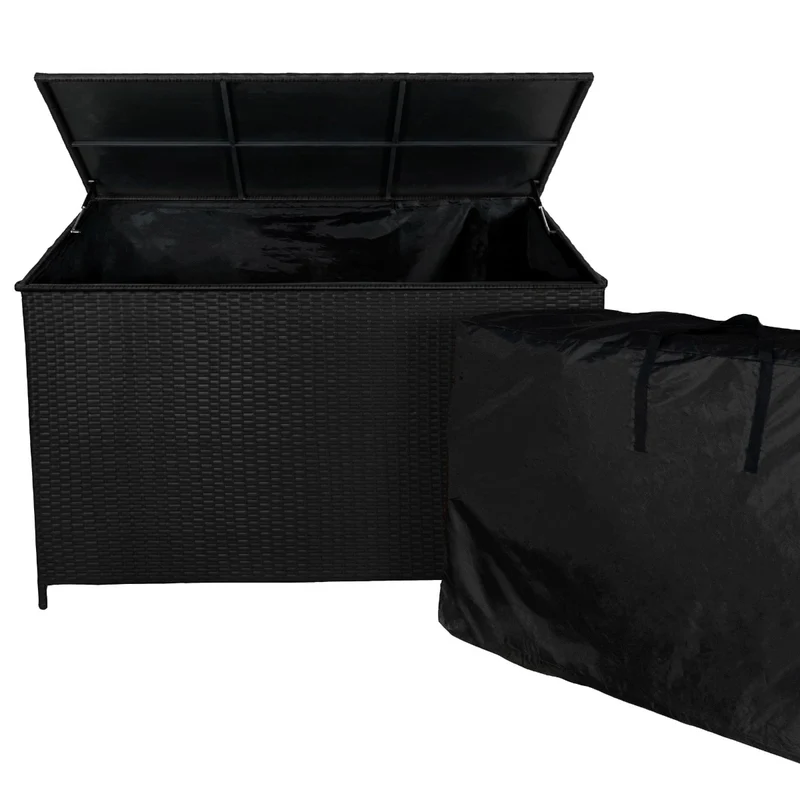 Coffre de Rangement d'Extérieur 582 L en Rotin Noir
