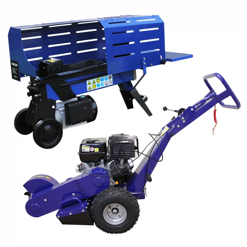 T-Mech Lot de Fendeur de Bûches 5 T & Rogneuse de Souches 13 CV